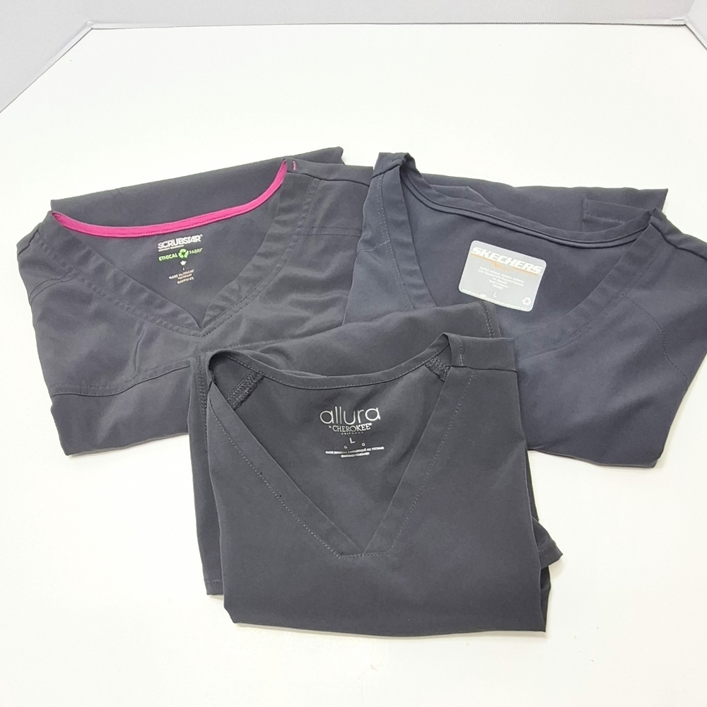 Womens Grey Scrub Tops Set of 3